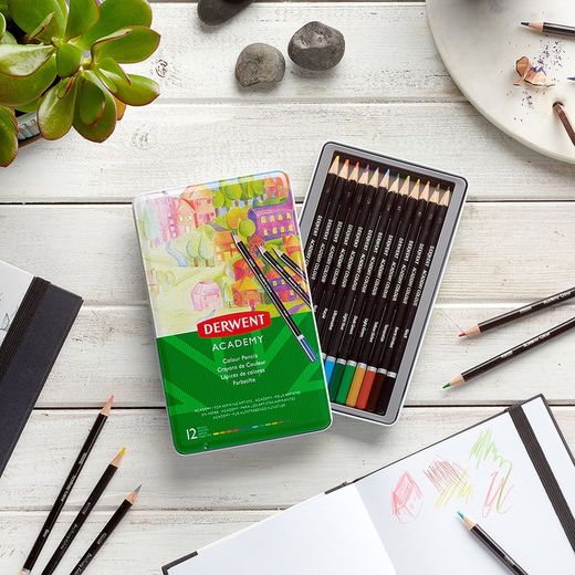 Coffret métallique 12 crayons de couleur Derwent (bois naturel)