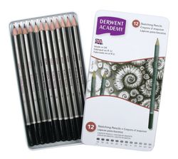 Coffret métallique 12 crayons graphite Derwent - graduation 5H-6B