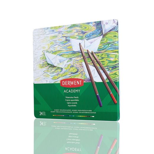 Boîte métal de 24 crayons de couleur aquarellables Derwent