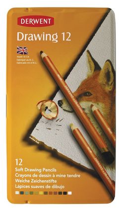 Caixa de metal com 12 lápis Derwent Drawing