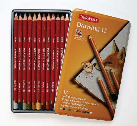 Caixa de metal com 12 lápis Derwent Drawing