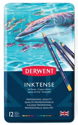 Caixa de metal com 12 lápis Derwent Inktense