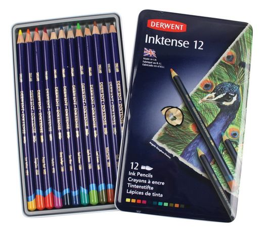 Caixa de metal com 12 lápis Derwent Inktense