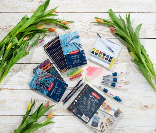 Caixa de metal com 12 lápis Derwent Inktense