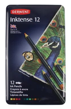 Caixa de metal com 12 lápis Derwent Inktense