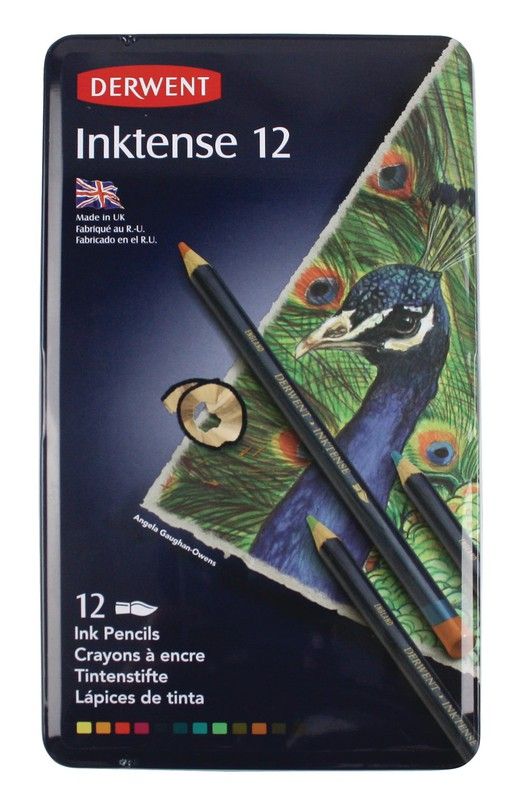 Caixa de metal com 12 lápis Derwent Inktense