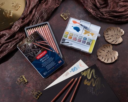 Coffret métallique de 12 crayons Derwent Metallic