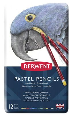 Caixa metálica com 12 lápis Derwent Pastel