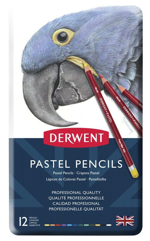 Caixa metálica com 12 lápis Derwent Pastel