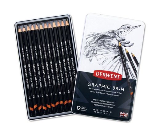 Boîte métal de 12 crayons graphite Derwent (9B-H)