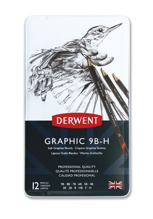 Boîte métal de 12 crayons graphite Derwent (9B-H)