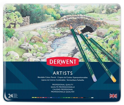 Coffret métal de 24 crayons Derwent Artists