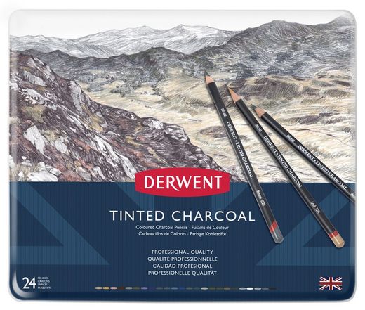 Boîte métal de 24 fusains de couleur Derwent