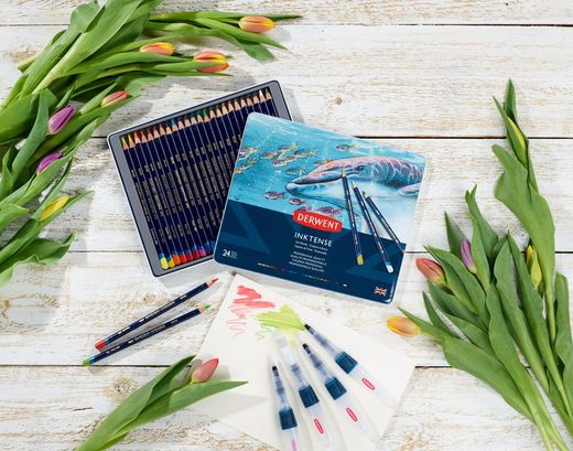 Boîte métal de 24 crayons Derwent Inktense