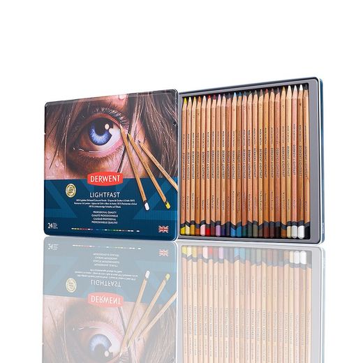 Caixa de metal com 24 lápis Derwent Lightfast (lightfast)