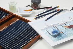Caixa metálica com 24 lápis aquarela Derwent