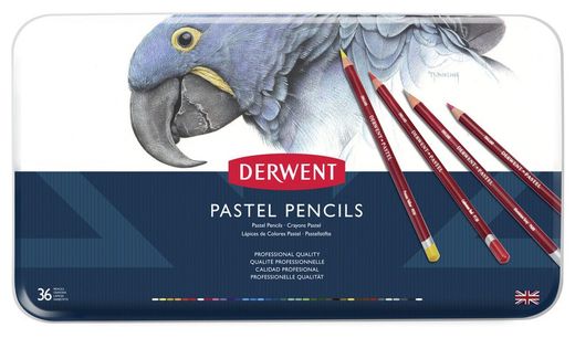 Caixa de metal com 36 lápis Derwent Pastel