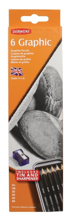 Caixa de metal com 6 lápis de grafite Derwent (6B-2H)