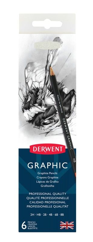 Caixa de metal com 6 lápis de grafite Derwent (6B-2H)