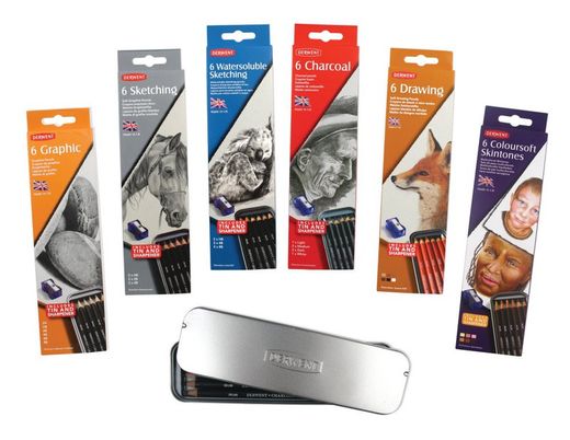 Caixa de metal com 6 lápis de grafite Derwent (6B-2H)