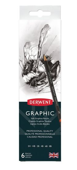 Caixa de metal com 6 lápis de grafite Derwent (6B-2H)