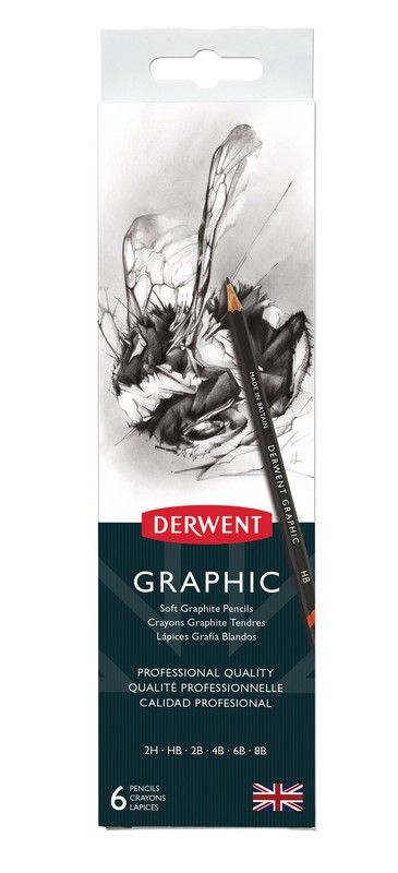 Caixa de metal com 6 lápis de grafite Derwent (6B-2H)