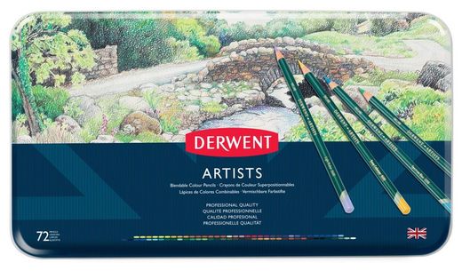 Caixa de metal com 72 lápis Derwent Artists