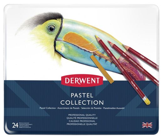 Boîte de collection Derwent Pastel Metal 24 pièces - 8 bâtons et 14 crayons