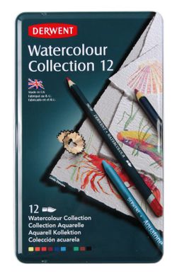 Caixa de coleção de metal aquarela Derwent de 24 peças - 6 bastões Inktense, 3 lápis Inktense e 3 lápis aquarela