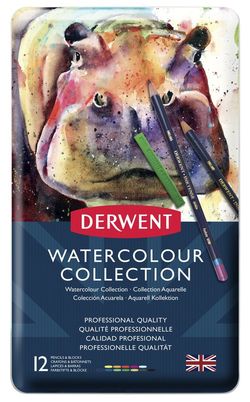 Caixa de coleção de metal aquarela Derwent de 24 peças - 6 bastões Inktense, 3 lápis Inktense e 3 lápis aquarela
