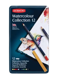 Caixa de coleção de metal aquarela Derwent de 24 peças - 6 bastões Inktense, 3 lápis Inktense e 3 lápis aquarela