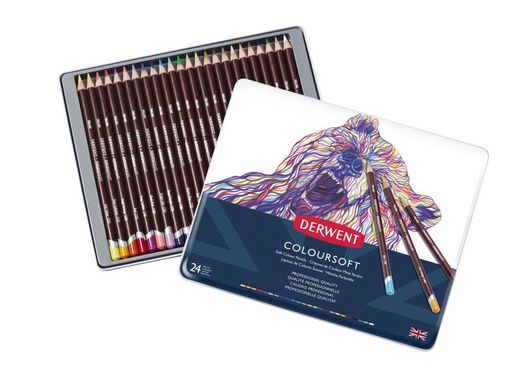 Caixa metálica com 24 lápis Derwent Coloursoft
