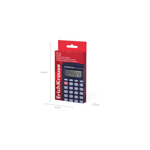 Calculadora de bolsillo de 8 dígitos ErichKrause PC-131 Classic, azul oscuro (caja 1 ud.)