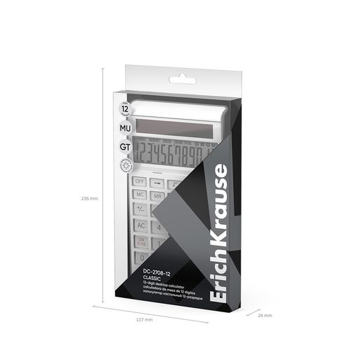 Calculadora de mesa de 12 dígitos ErichKrause DC-2708-12 Classic, blanco (paquete de PET 1 ud)