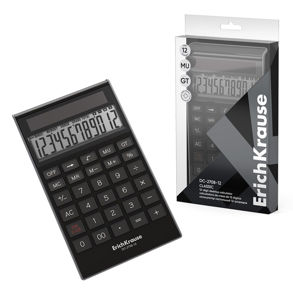 Calculadora de mesa de 12 dígitos ErichKrause DC-2708-12 Classic, negro (paquete de PET 1 ud.)