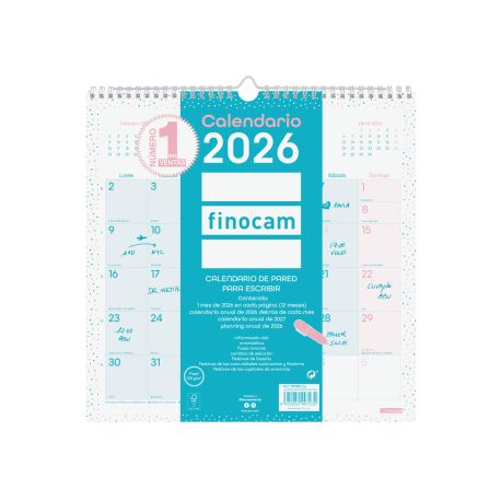 Calendario chic de pared para escribir 2027 Azul