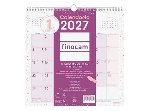 Calendario chic de pared para escribir 2027 Morado