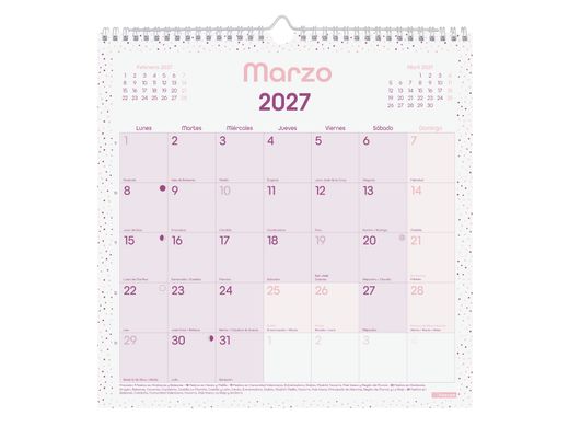 Calendario chic de pared para escribir 2027 Morado