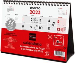 Calendario Finocam con 16 meses de sobremesa. Tamaño S. 2022-23