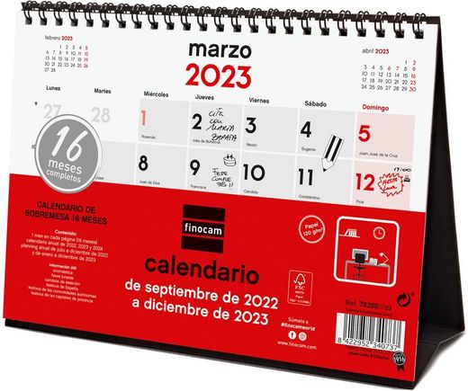 Calendario Finocam con 16 meses de sobremesa. Tamaño S. 2022-23