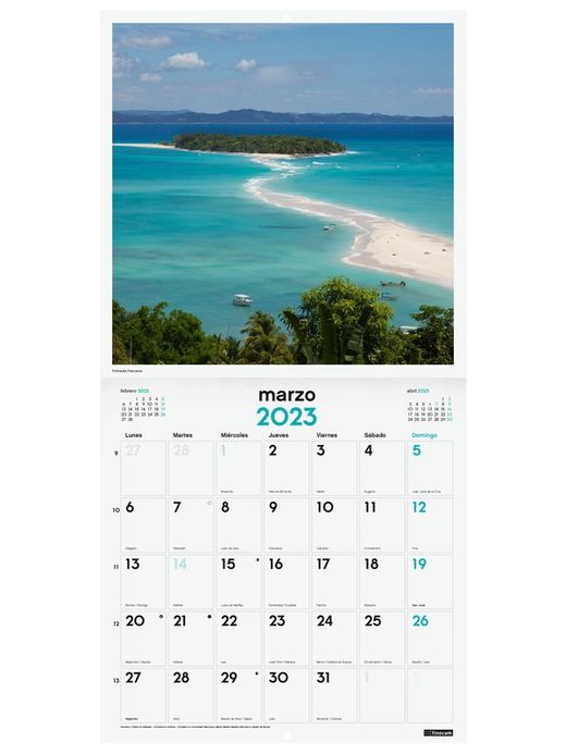 Calendario Finocam de pared con imágenes de PAISAJES para escribir a mes vista. 2023