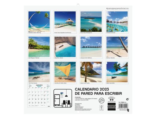 Calendario Finocam de pared con imágenes de PAISAJES para escribir a mes vista. 2023