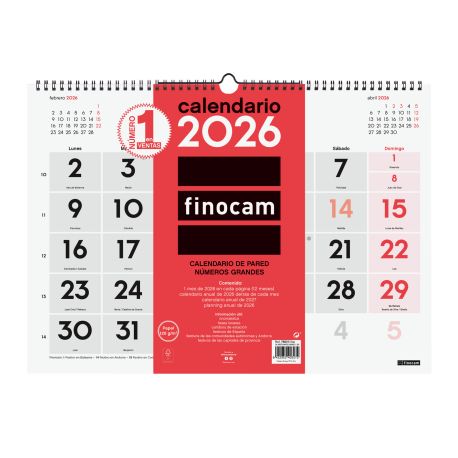 Calendario neutro de pared números grandes L 430x210mm 2027