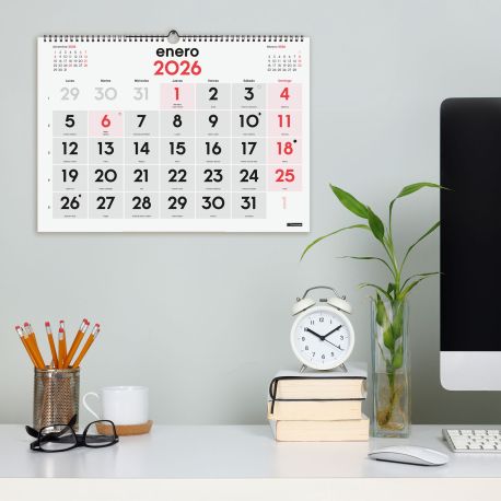 Calendario neutro de pared números grandes L 430x210mm 2027