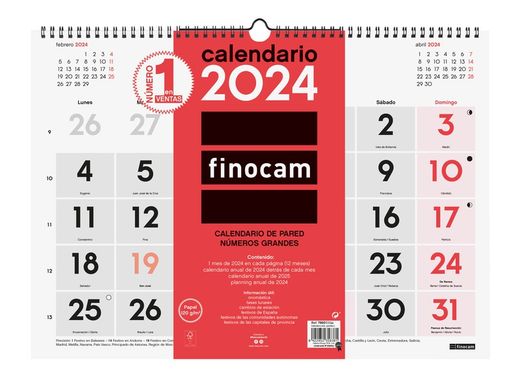 Calendário de parede neutro números grandes 2024 L-430x310 visualização mensal