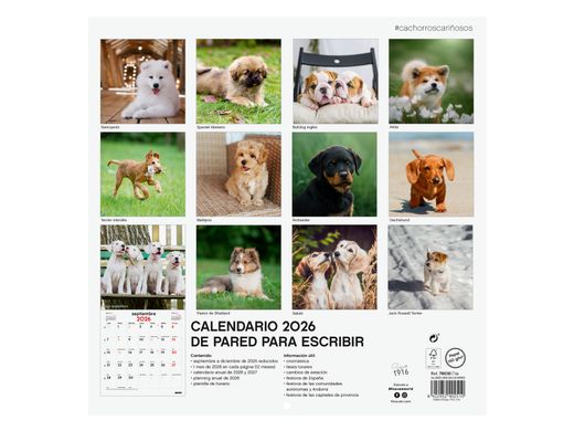 Calendario Pared 30X30 2026 Cachorros