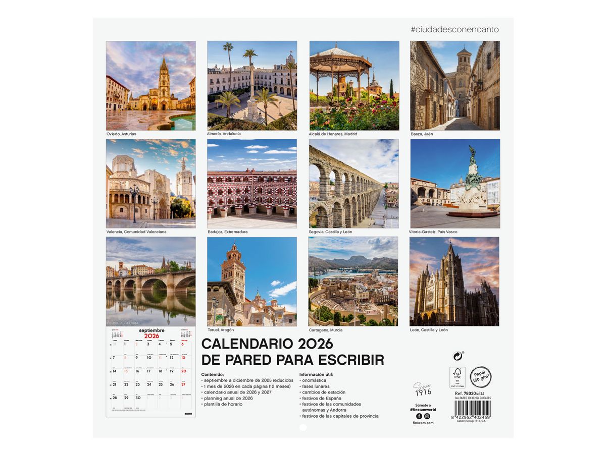Calendario Pared 30X30 2026 Ciudades — Cartabon