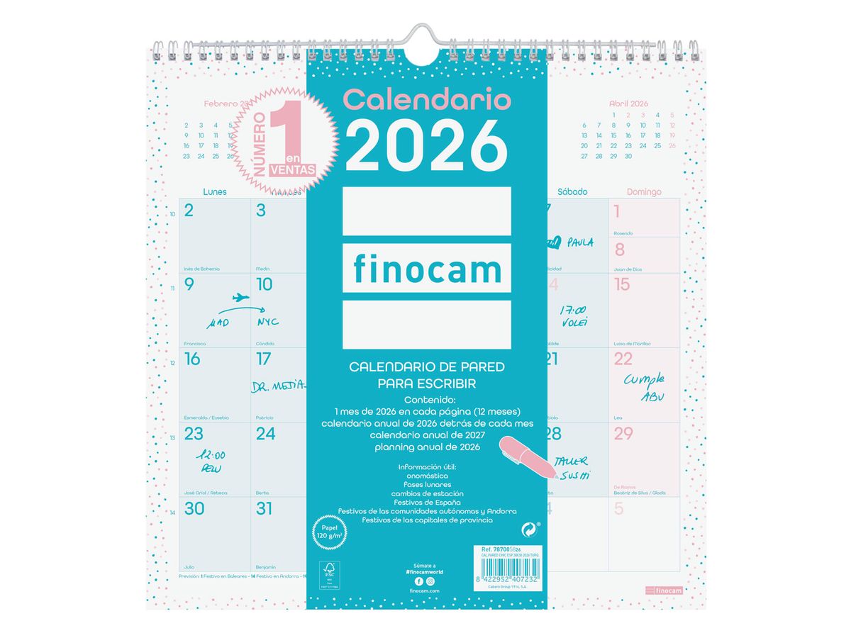 Calendario Pared Chic Es30X30 2026 Turq.