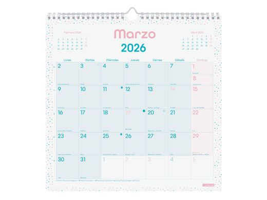 Calendario Pared Chic Es30X30 2026 Turq.