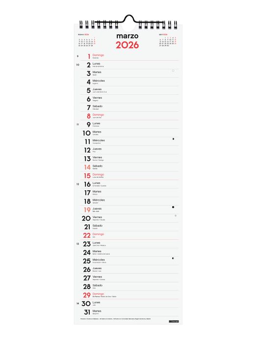 Calendario Pared Escribir Largo L 2026